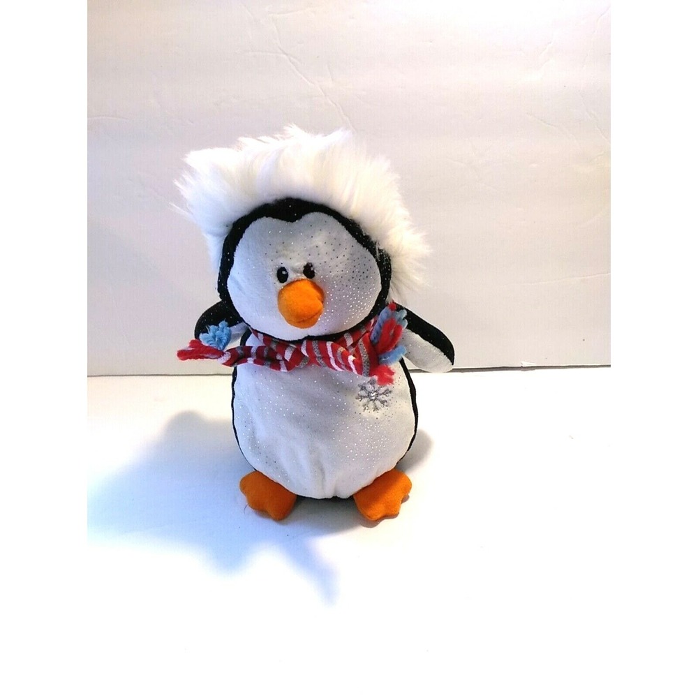 Mary Meyer Penguin Black White Silver Glittery Winter Scarf Hat Bean Bag Plush
